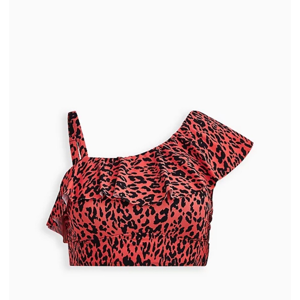 Torrid Coral Leopard One Shoulder Bikini Top & Swim Skirt - Picture 3 of 8